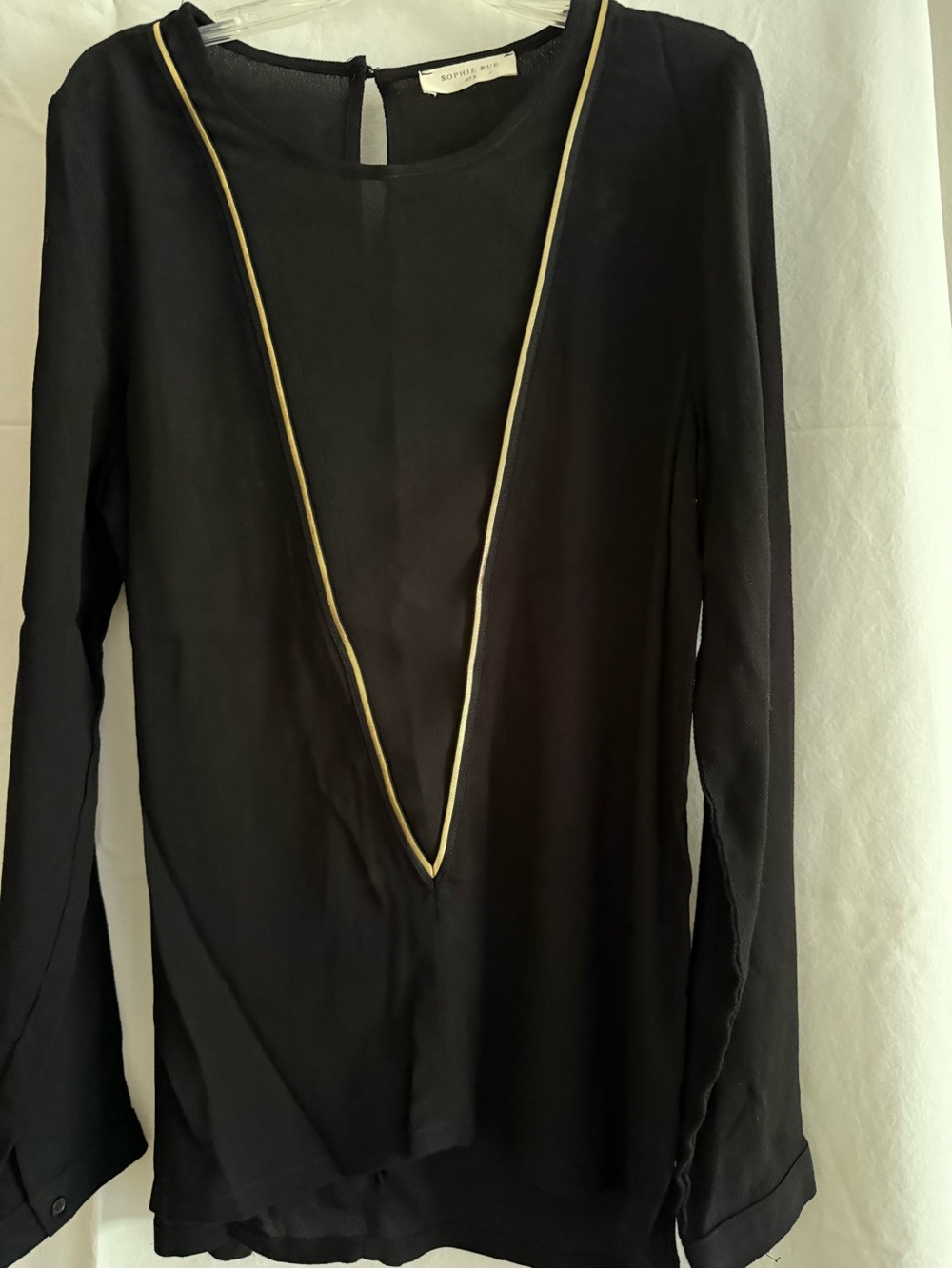 sophie b. Black Long-Sleeve Blouse with Gold Trim